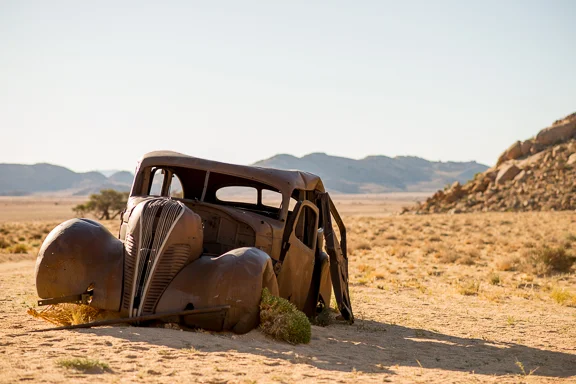 This was on my hike today. An abandoned car in the middle of the desert. There was a sign by this. This car was used in 1934 for a diamond heist. The cops chased the robbers out in the desert and there was a shootout. There are bullet holes in this car. The robbers were killed. But, the diamonds were never found and the ghosts of the robbers still haunt the desert, looking for the diamonds. I don't think I saw any ghosts today. But I saw baboons. I hate them.