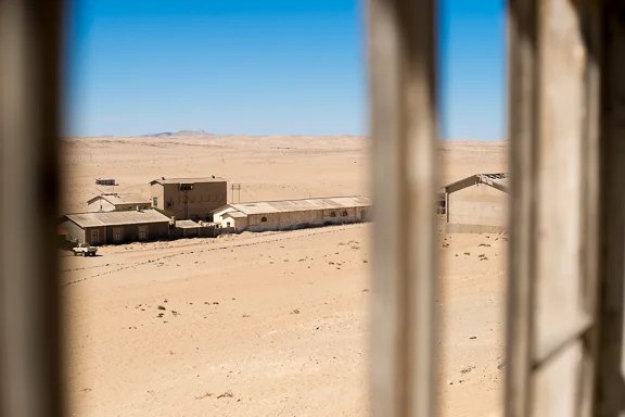 Some buildings at the ghost town of Kolmonskop. Taken from the 2nd floor of the old Quartermasters house.