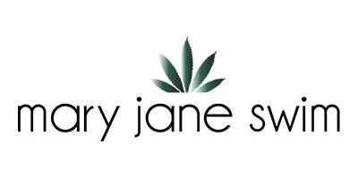 Logo for Mary Jane Swim with a green cannabis leaf above the text.