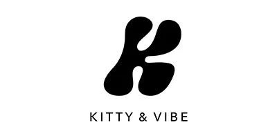 Black abstract cat silhouette with the words 'Kitty & Vibe' underneath.