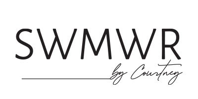 Logo with the text 'SWMWR by Courtney' in black and cursive.