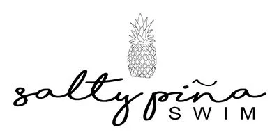 Logo with a pineapple illustration above the text 'salty piña SWIM' in stylized font.