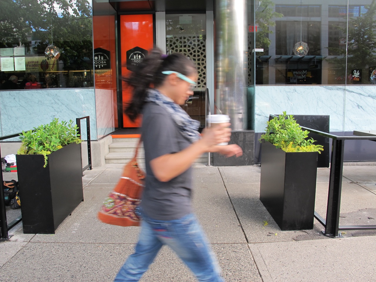Powder coated metal planters downtown