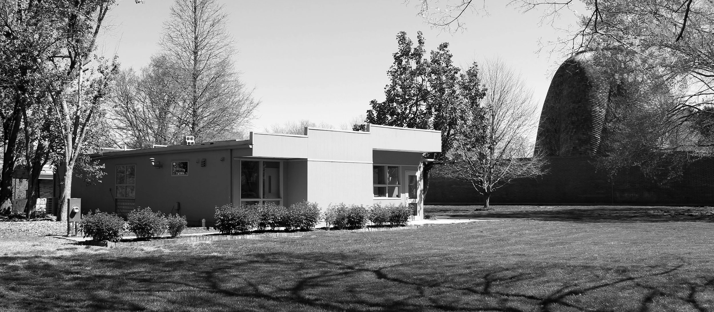 New Harmony Clay Project's physical location is the lawn adjacent to the Roofless Church, the famous architectural monument designed by Philip Johnson.