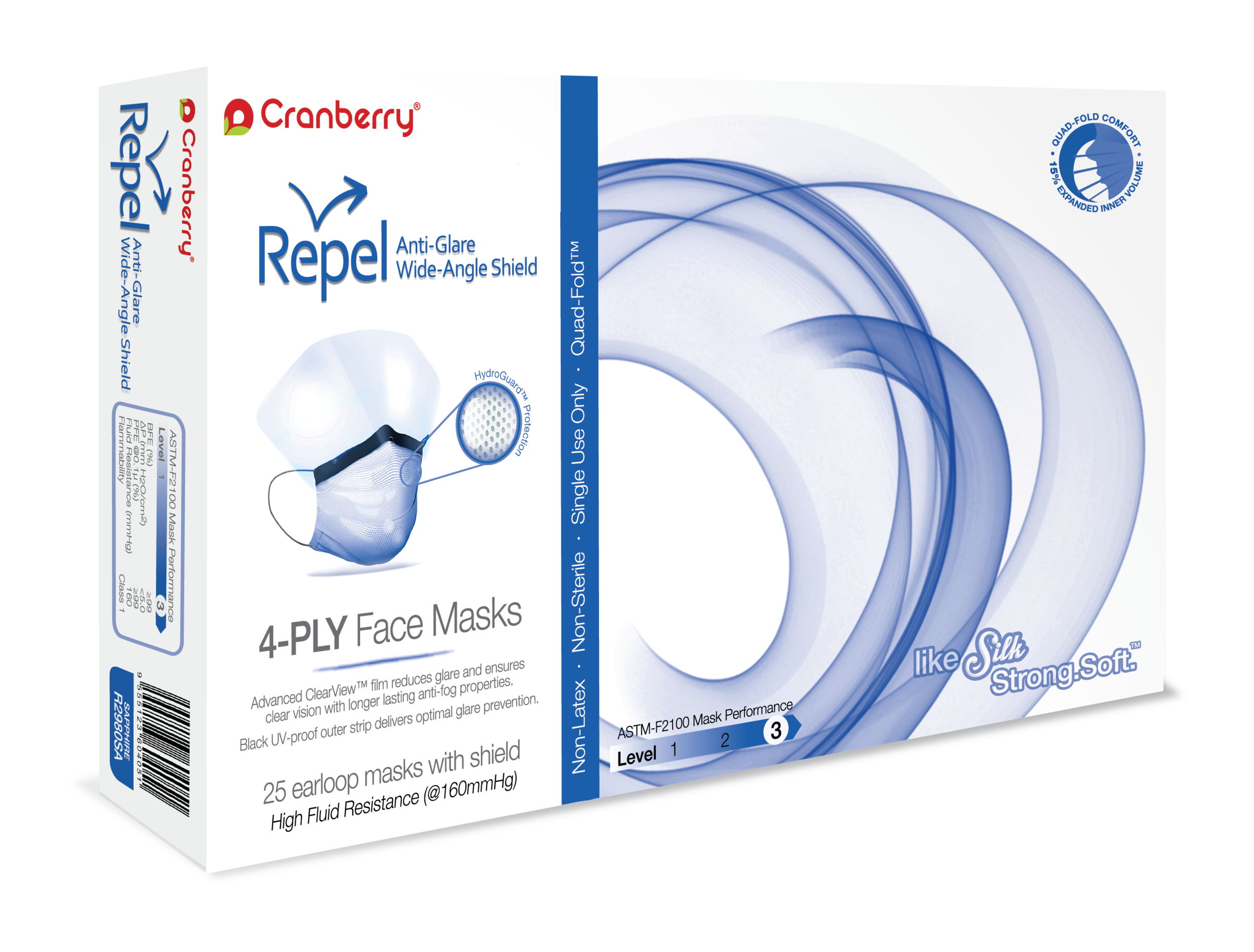 Repel AntiGlare WideAngle Shield 4Ply Face Masks — Cranberry Global