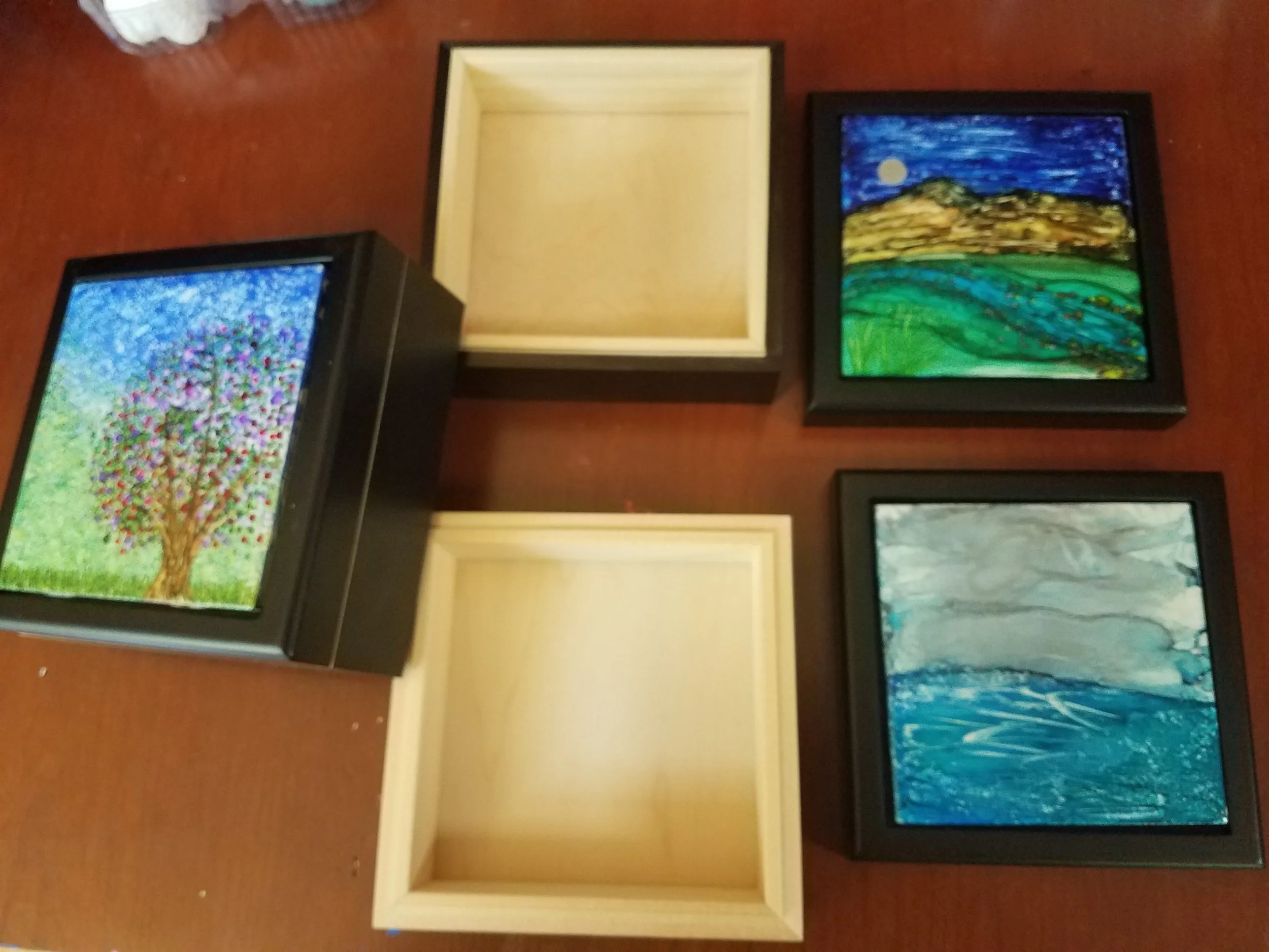 4x4 & 6x6 Alcohol Ink tiles in keepsake boxes 2