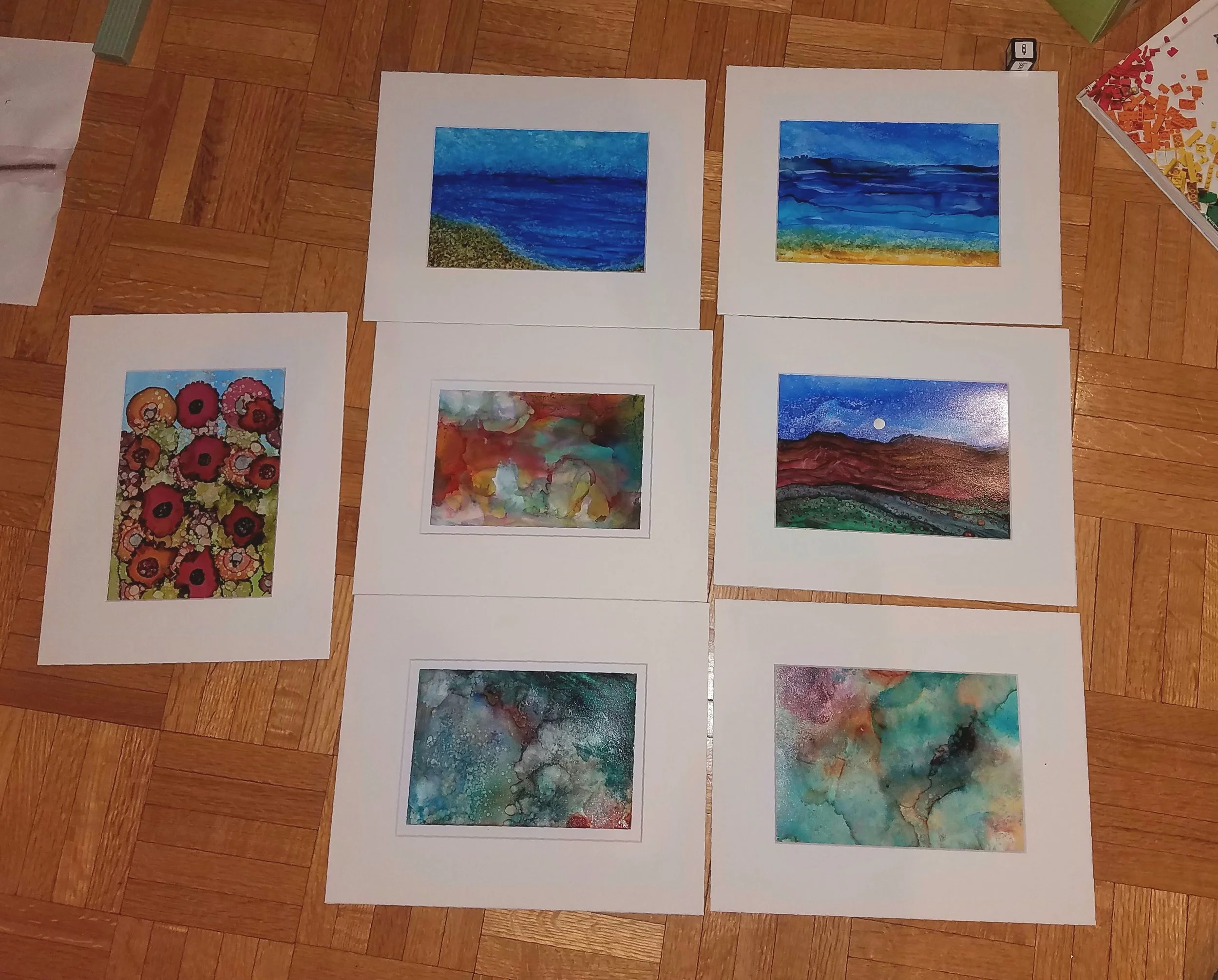 Alcohol Ink on yupo paper matted and framed.