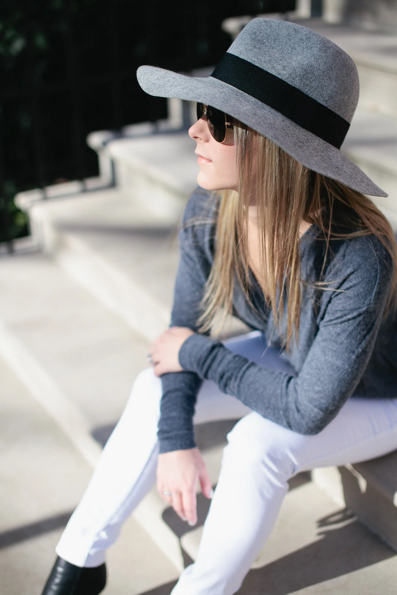 Gray Sweater + White Denim