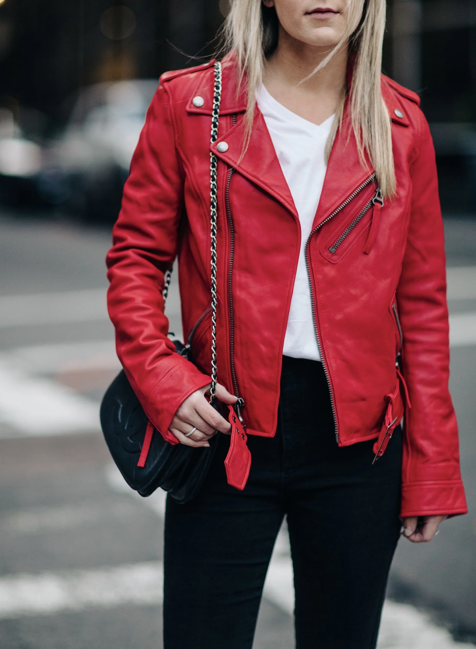 leather jacket red