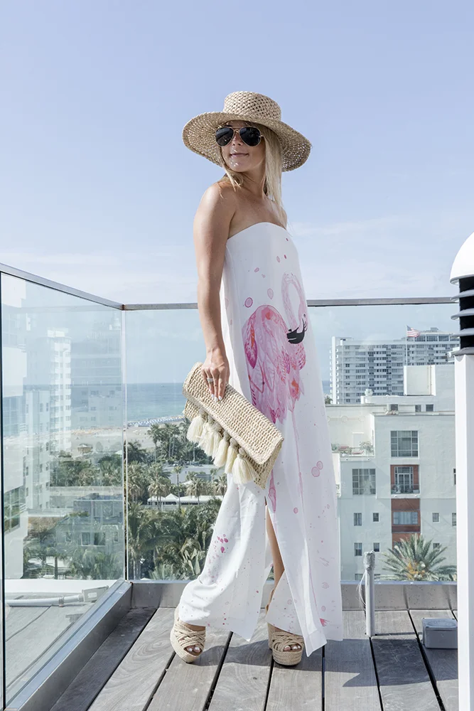 flamingo print maxi dress
