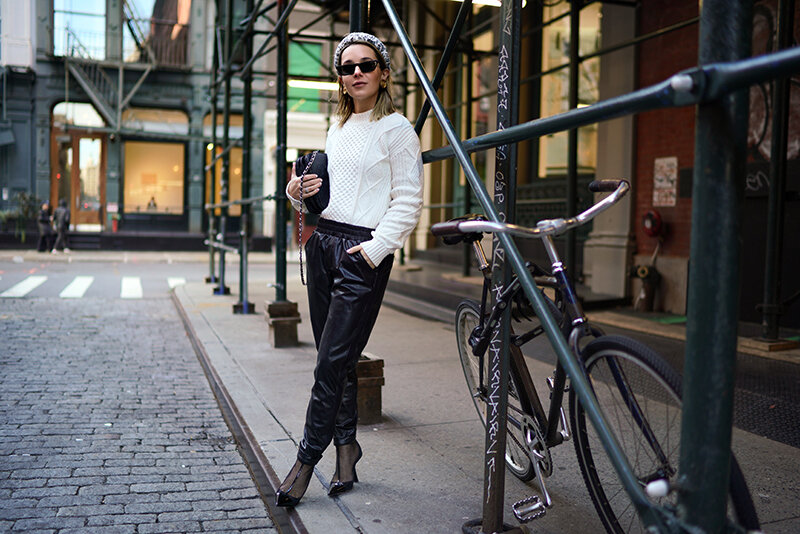Cable Knit Sweater + Faux Leather Leggings Look — christie ferrari