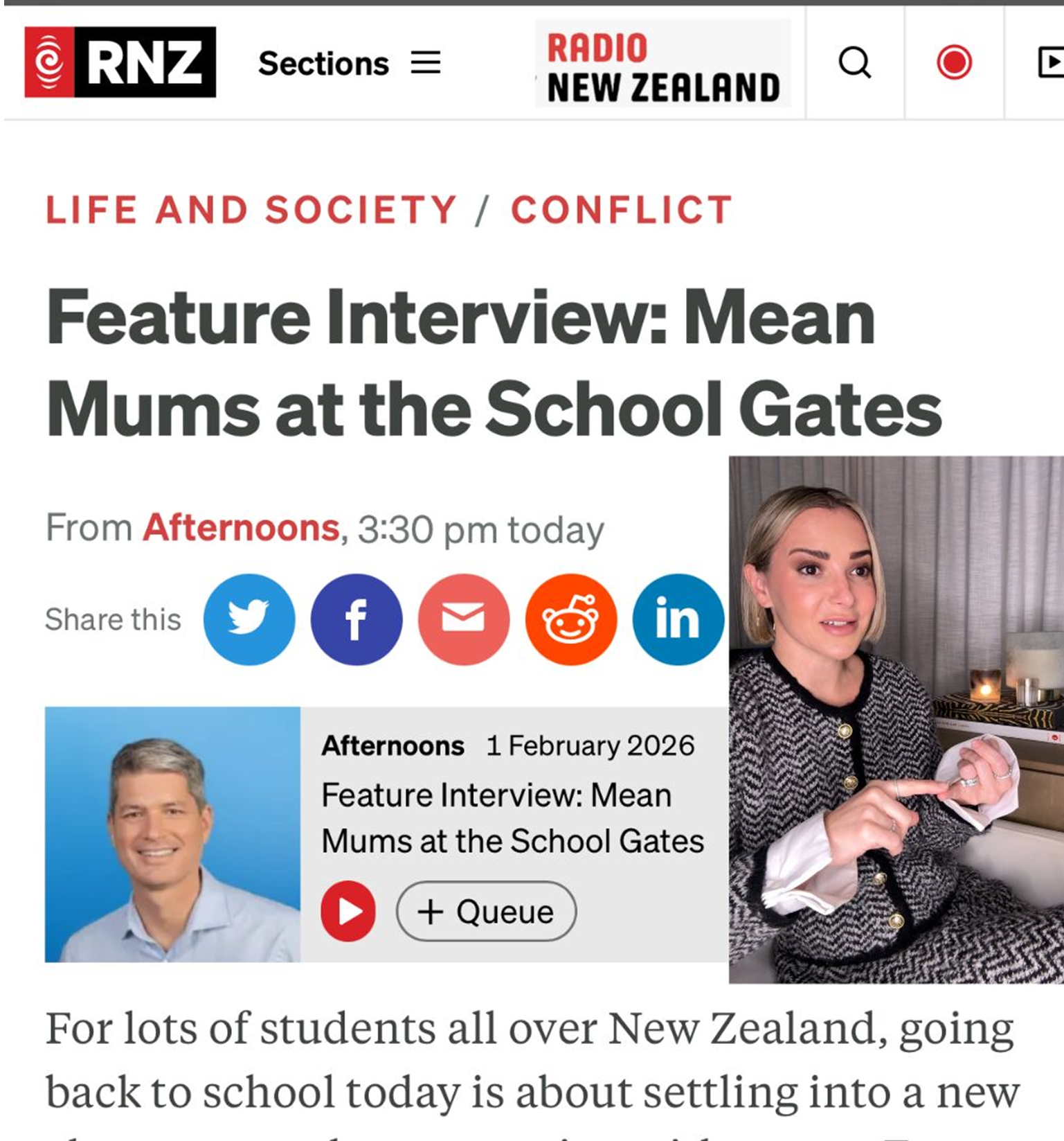Radio NZ - Mean Mums at School
