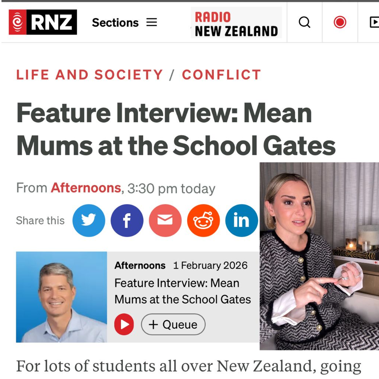 Radio NZ - Mean Mums at School