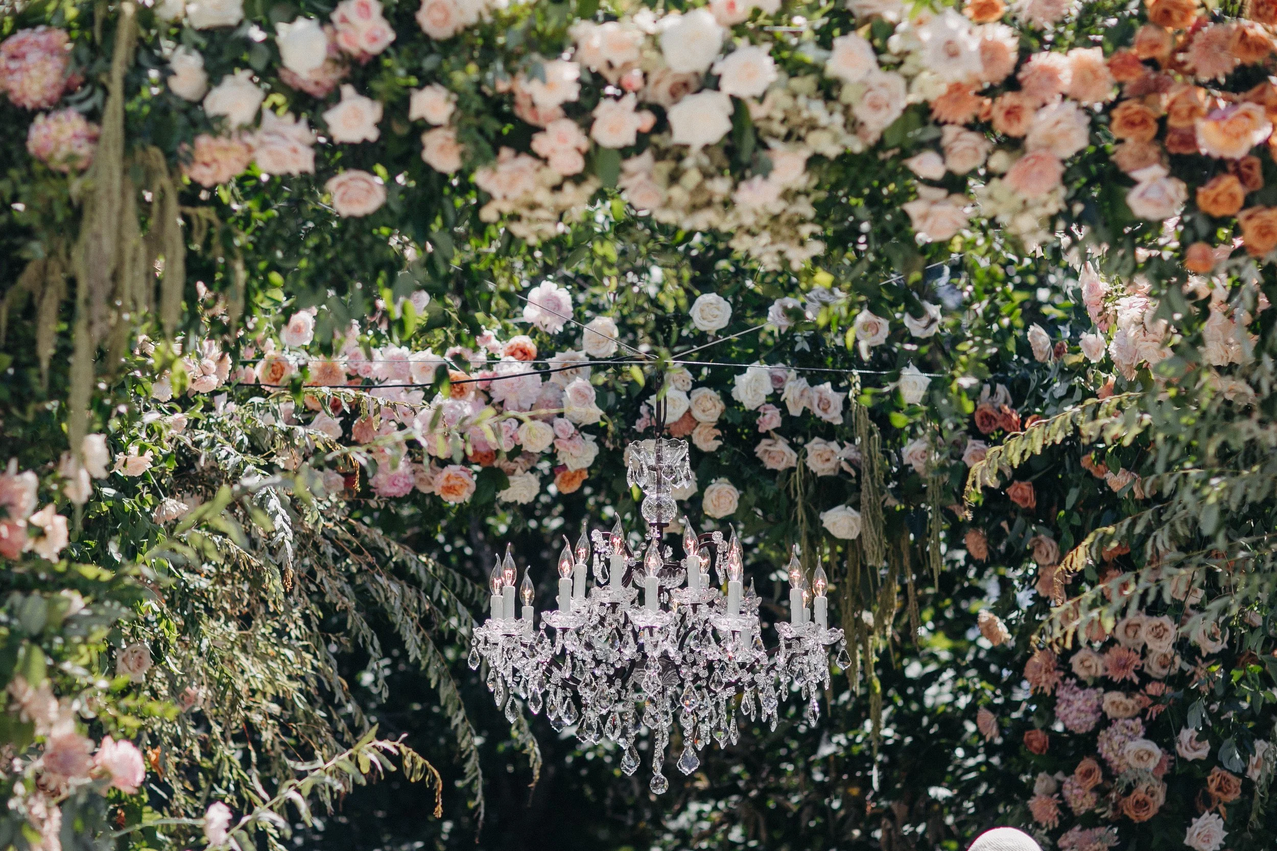 wedding ceremony flowers chandelier.JPG