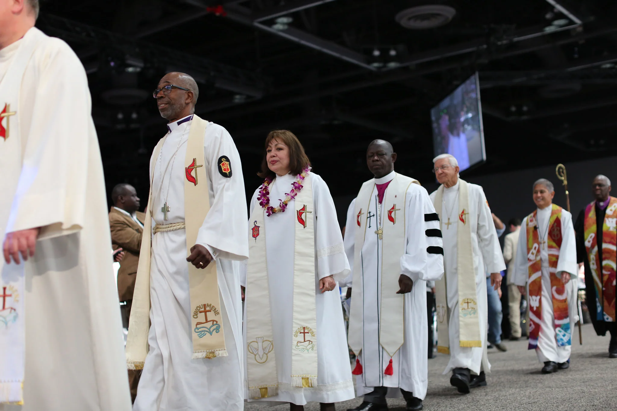 United Methodist Bishops from all over the world lead the processional. Photo credit: Kathleen Barry, UMNS