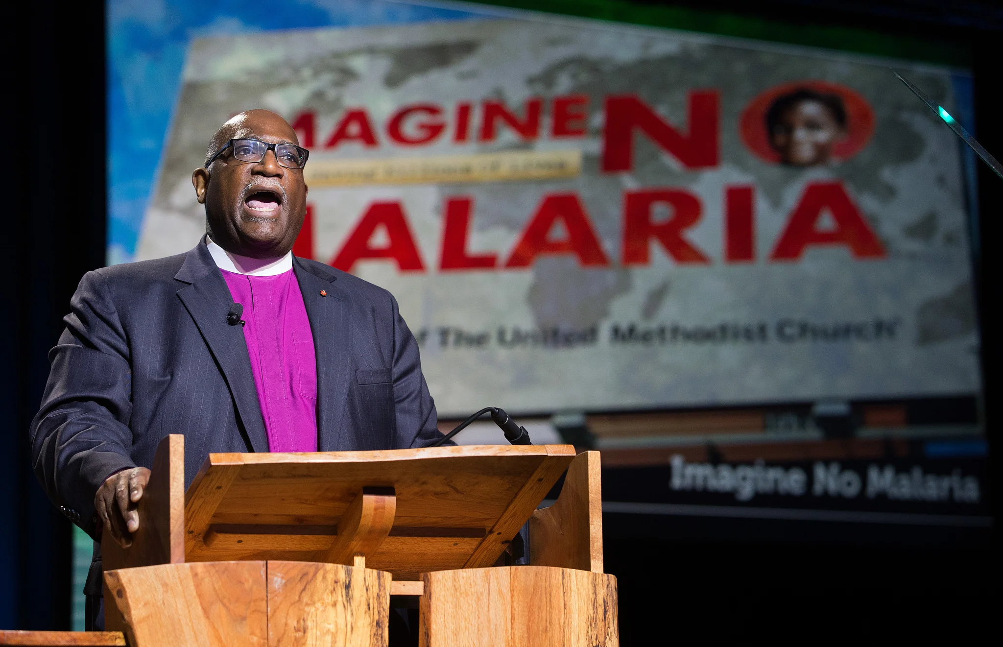 Bishop Palmer delivers the Episcopal Address. The collaborative effort of the The United Methodist Church's Imagine No Malaria campaign has made a huge impact: in 2008, a child died every 30 seconds from malaria...now, it is every 2 minutes. Photo credit: Mike DuBose, UMNS