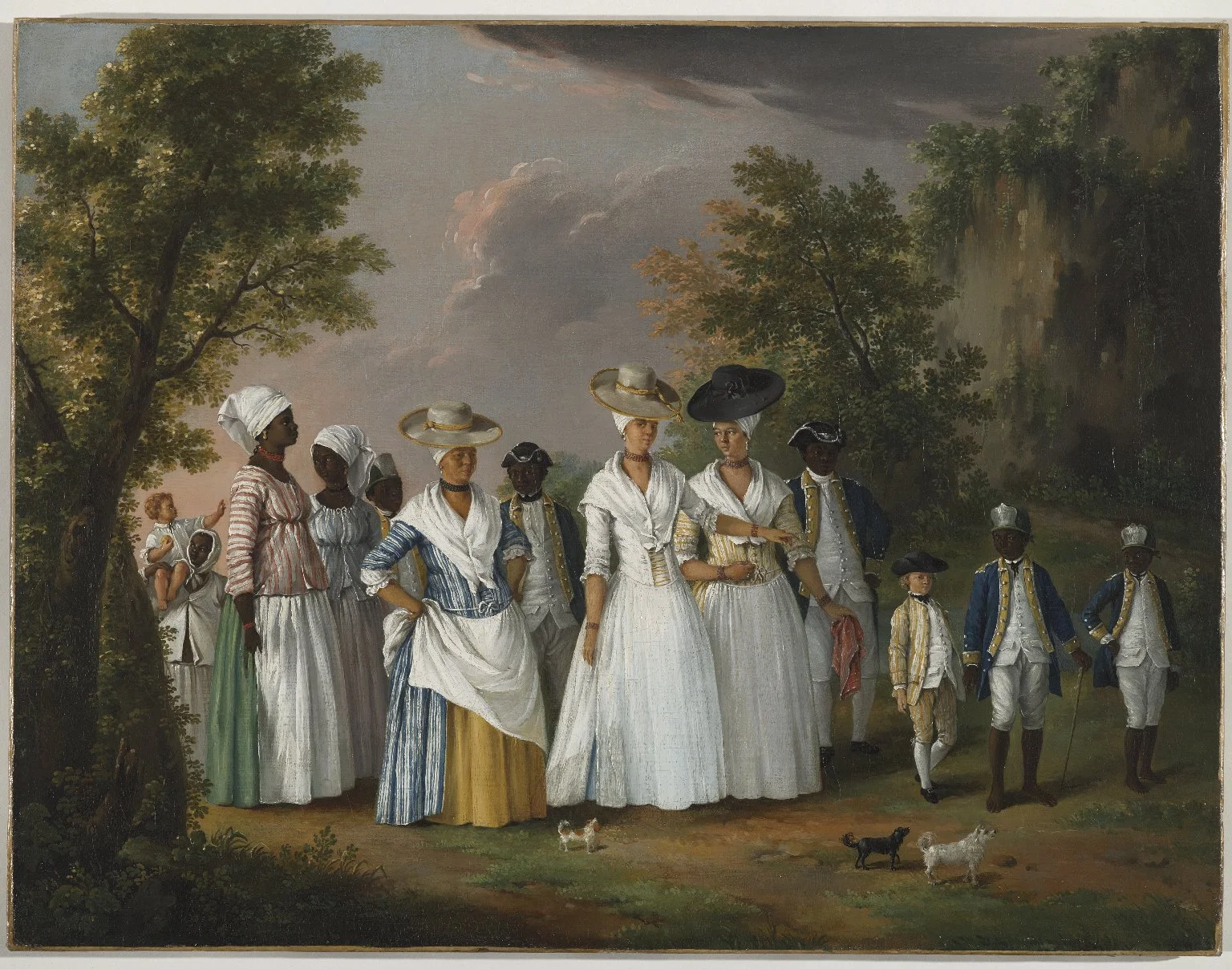 Agostino Brunias, “Free Women of Color with Their Children and Servants in a Landscape”, ca. 1770-1794, Brooklyn Museum of Art, Gift of Mrs. Carll H. de Silver, in memory of her husband, by exchange gift of George S. Hellman, by exchange. Digital photo courtesy of Brooklyn Museum.
Normal
0
false
false
false
EN-US
X-NONE
X-NONE
/* Style Definitions */
table.MsoNormalTable
{mso-style-name:"Table Normal";
mso-tstyle-rowband-size:0;
mso-tstyle-colband-size:0;
mso-style-noshow:yes;
mso-style-priority:99;
mso-style-parent:"";
mso-padding-alt:0in 5.4pt 0in 5.4pt;
mso-para-margin-top:0in;
mso-para-margin-right:0in;
mso-para-margin-bottom:8.0pt;
mso-para-margin-left:0in;
line-height:107%;
mso-pagination:widow-orphan;
font-size:11.0pt;
font-family:"Calibri",sans-serif;
mso-ascii-font-family:Calibri;
mso-ascii-theme-font:minor-latin;
mso-hansi-font-family:Calibri;
mso-hansi-theme-font:minor-latin;}
