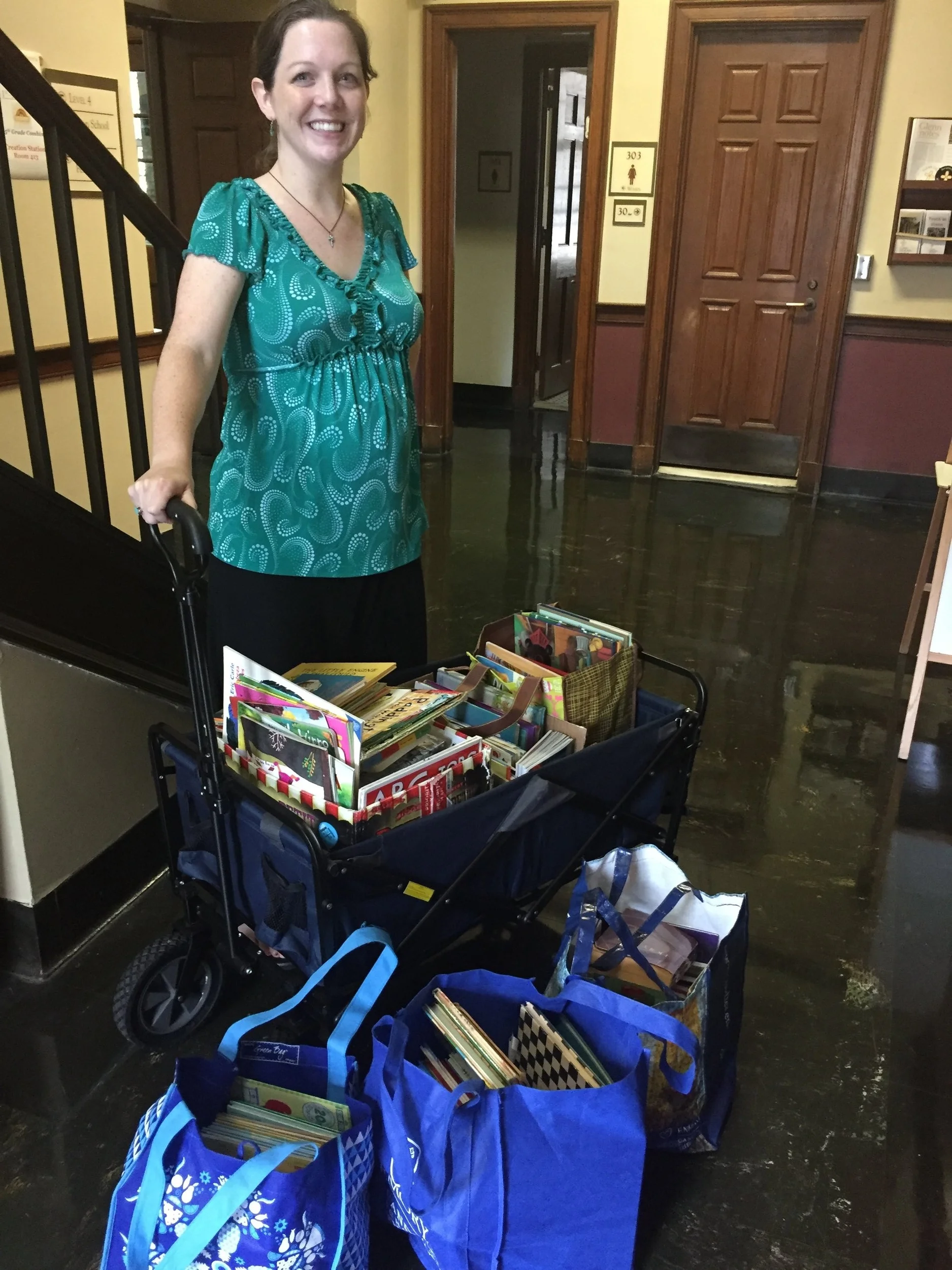 Once per month, volunteers from Glenn serve lunch for 85 women and children who visit the Women’s Community Kitchen. You all took our plea to clean out your attics and playrooms to heart! We restocked their book shelves with new and gently used children’s books of all reading levels.