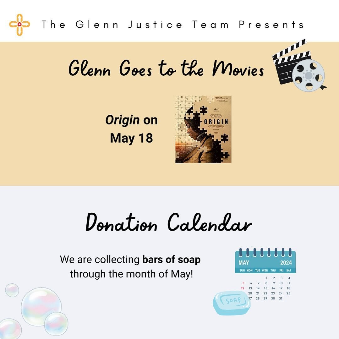 The Glenn Justice team has put together a movie showing schedule and donations calendar for the year! 📽🥫

See the full schedule and calendar at the links in our profile. 

The first movie showing is May 18th and we are currently collecting soap in 