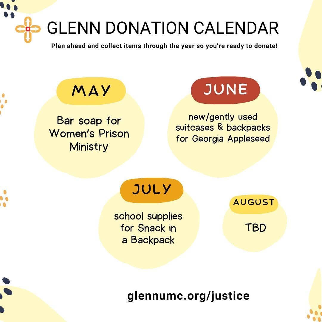 The Glenn Justice team has put together a donations calendar for the year! We are currently collecting bars of soap throughout the month of May! 🧼🫧