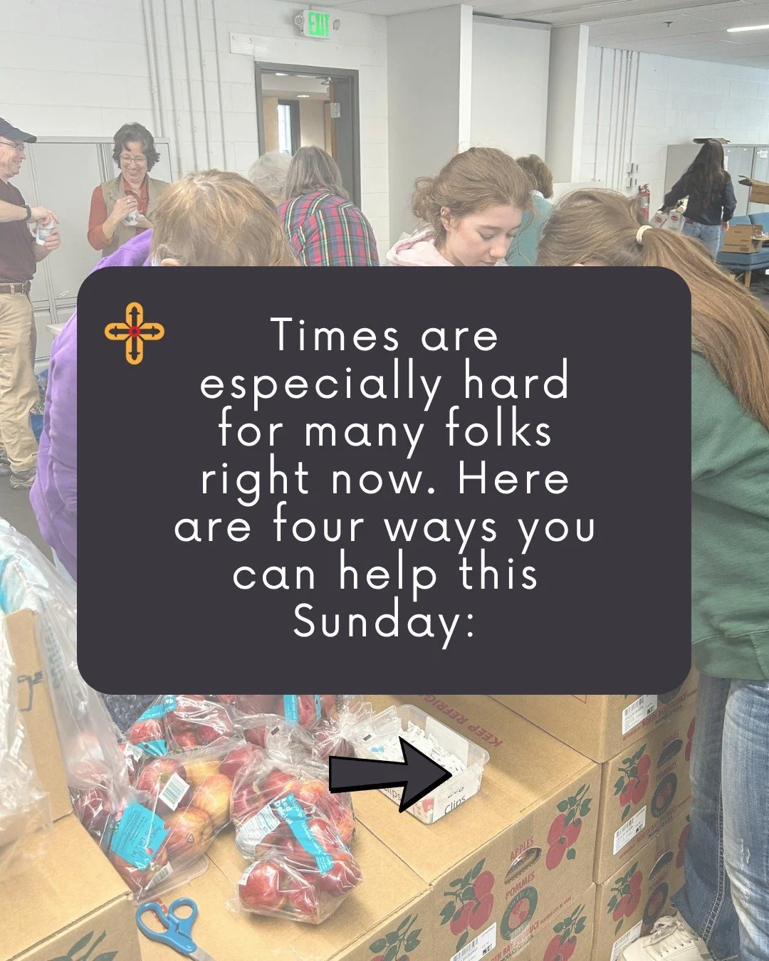 Times are hard for many people right now, and here are four tangible ways you can help with food insecurity this Sunday. If you can't help on Sunday but still want to give, you can purchase from Snack in a Backpack's new online wish list, or you can 