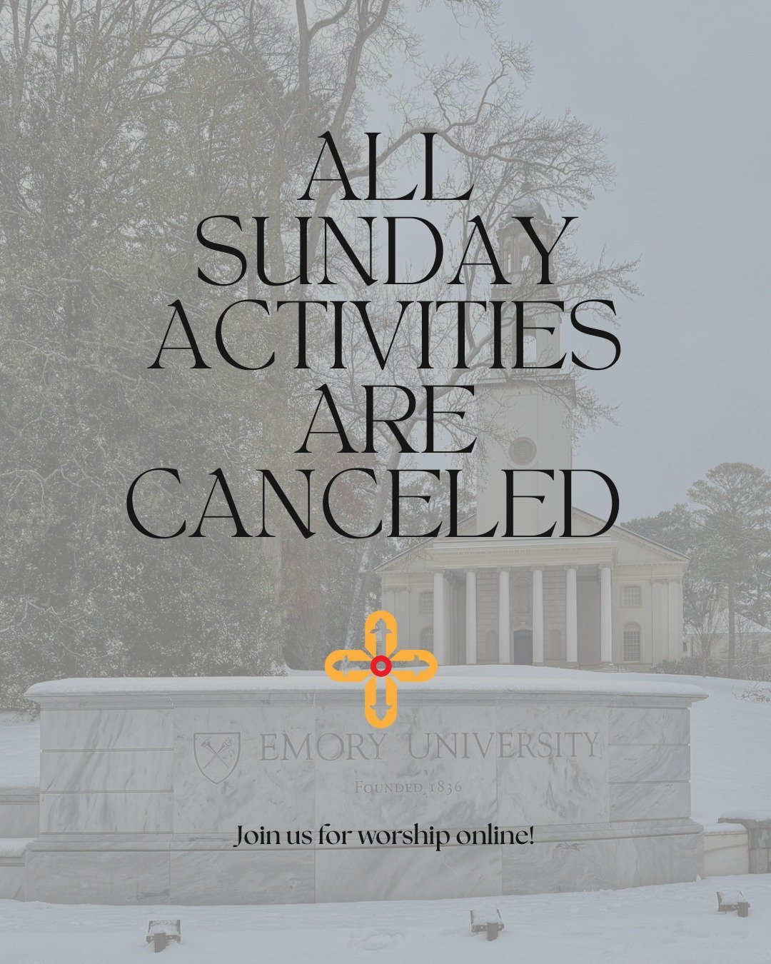 Due to the weather forecast for this weekend, we have decided to cancel all scheduled activities this Sunday, January 25. We will post our Sunday worship service online at 8:30am to our YouTube channel. The same video will premiere on Facebook at 11a
