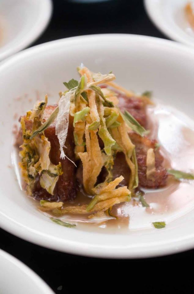 Preserved Pork in Fat, Dried Apple, Onion and Beans. Chef Elliott Moss.