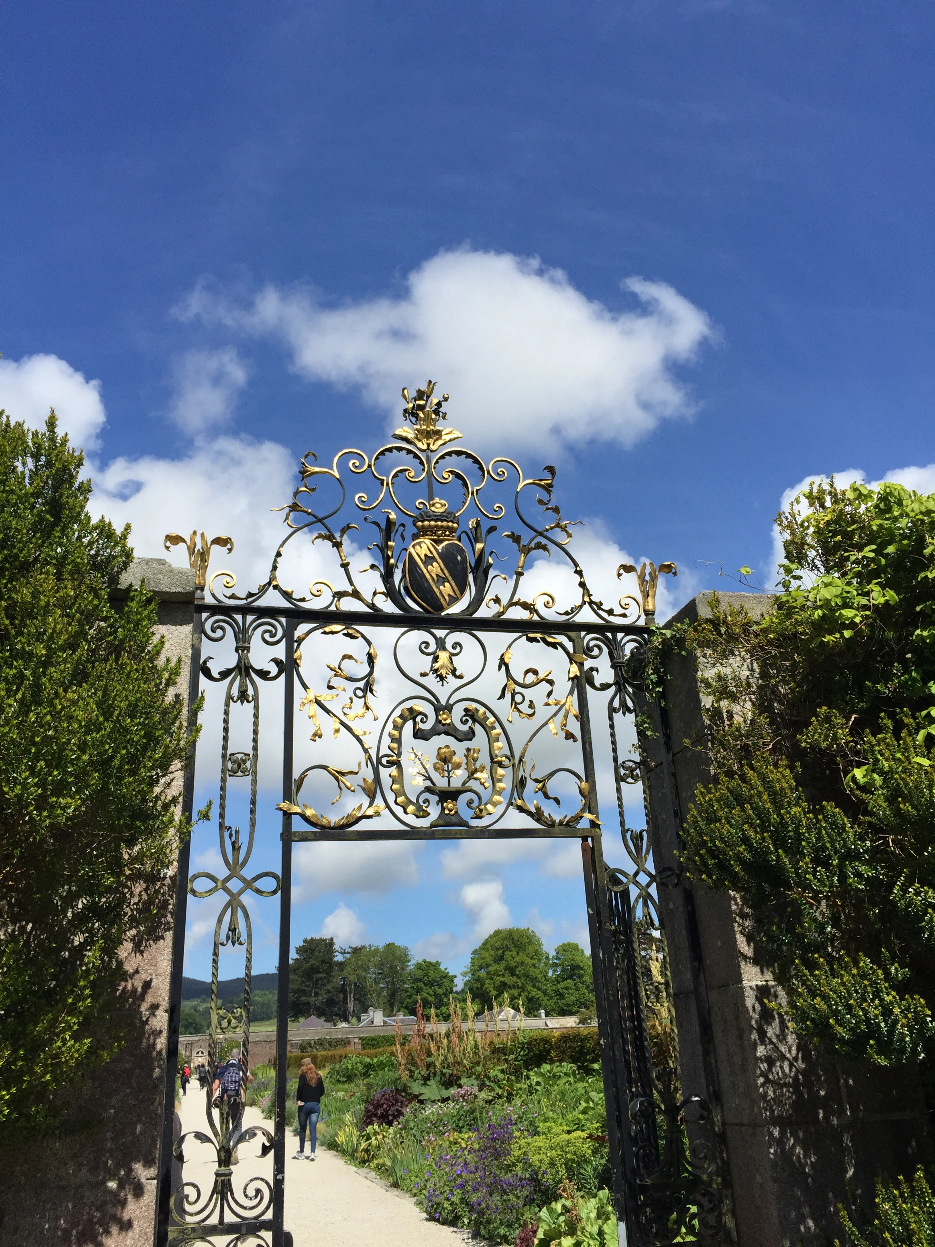 Close up of the ironwork of the Walled Garden. The iron is formed into thistle, rose, and shamrock designs to represent Scotland, England, and Ireland.