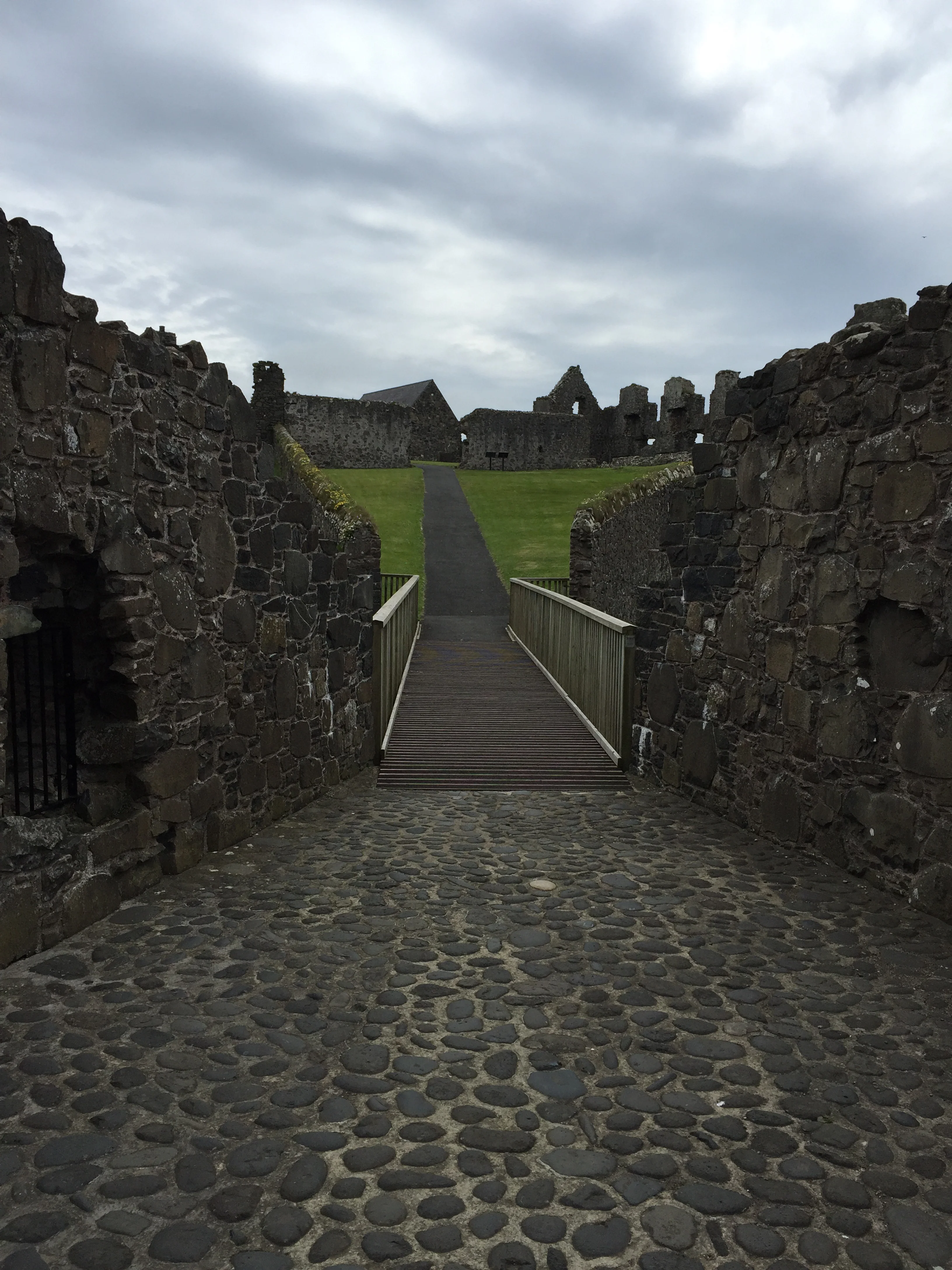 Bridge, looking back towards the keep and stables.