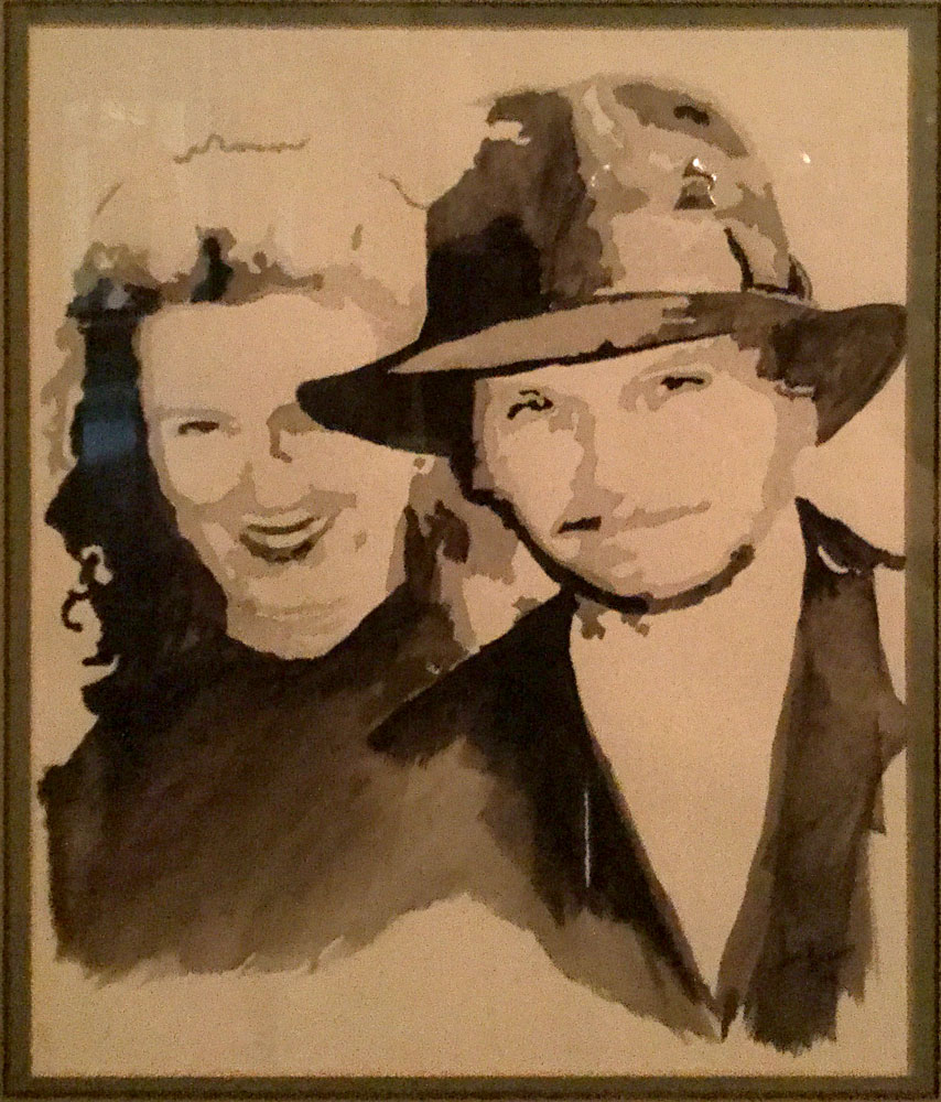 An artist's sketch of Roy & Gaynell Rogers