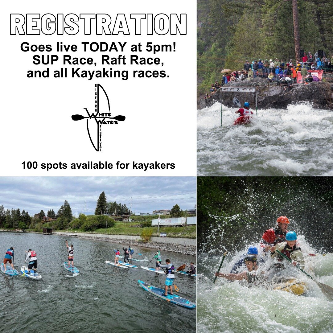 15 mins and registration for the 48th annual Bigfork Whitewater Festival is open!
All competitors will receive a festival t-shirt, Friday night live music at Riverbend Stage in Sliter Memorial Park by the amazing MudSlide Charley  and the Saturday Pa