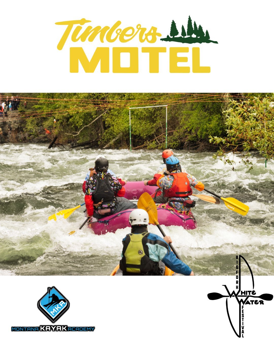 We&rsquo;re giving a huge shoutout to our Class II Sponsor &mdash; @timbersmotelbigfork &mdash; for not only supporting the 50th Annual Bigfork Whitewater Festival, but also making sure our amazing volunteers have a place to rest and recharge this ye