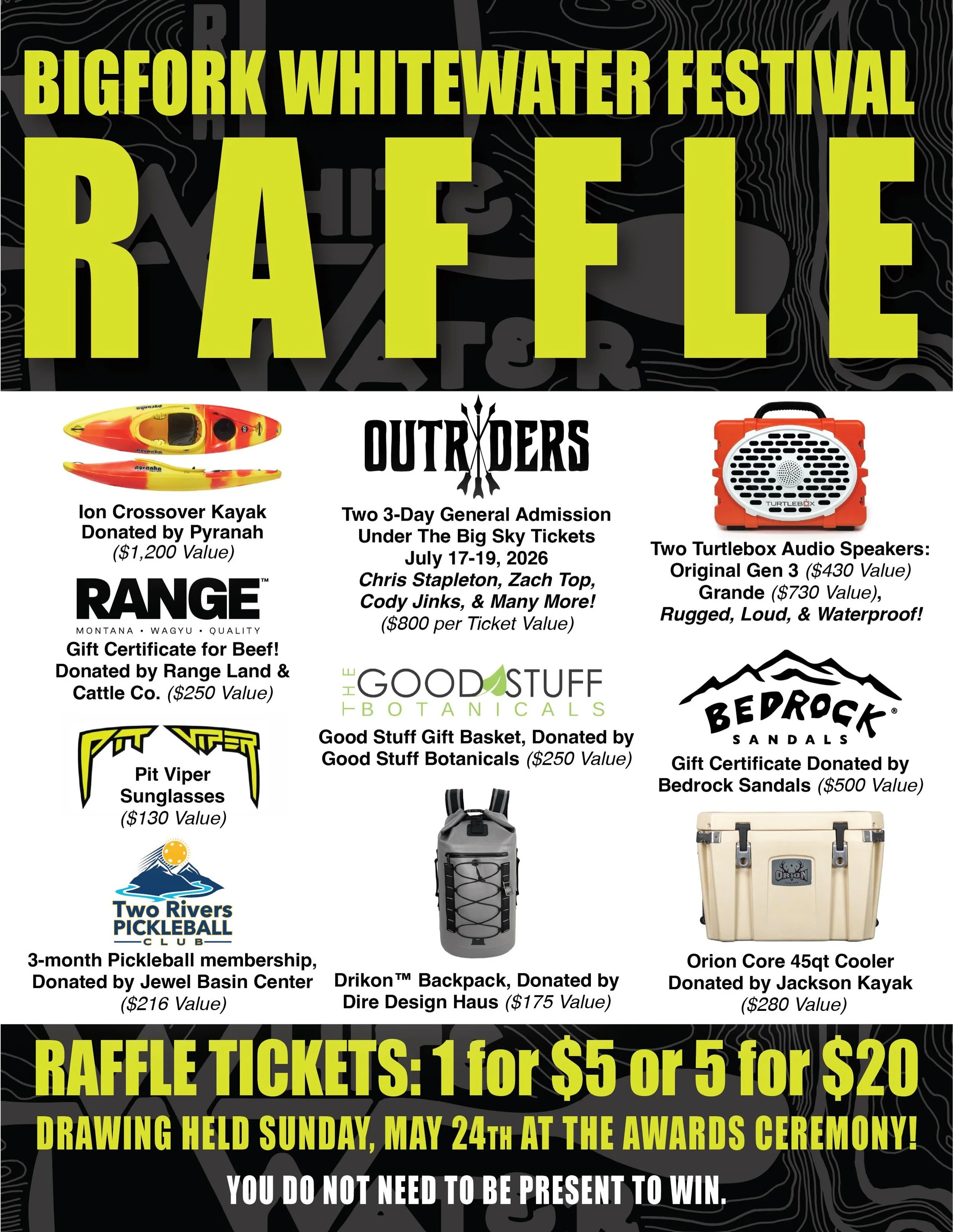 Two RAFFLES, twice the fun!! 🎟️🔥 

Who wants a shot at winning some seriously epic prizes??!! We&rsquo;ve got two raffles packed with gear, trips, and experiences you won&rsquo;t want to miss:

BOATER-SPECIFIC RAFFLE
Built for the river rats and wh
