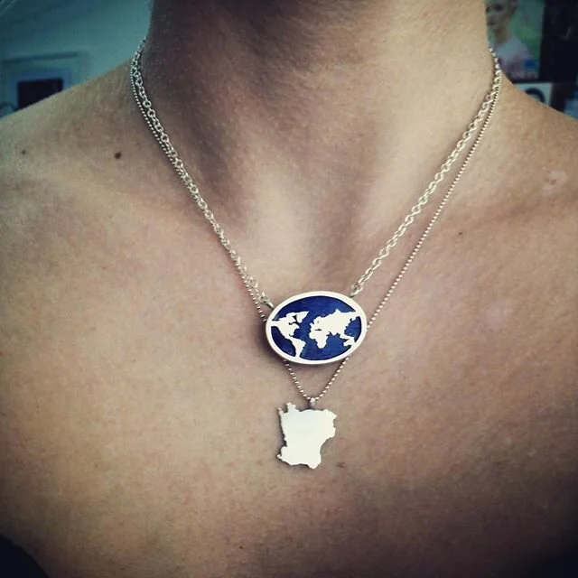 On the back of a lapis necklace I made the world. And then there is the Homesickness pendant of where I&rsquo;m from. 
Or as you say &rdquo;Har du sett Malm&ouml; har du sett varlden&rdquo; -
-
-
-
#lapislazuli #lapis #necklace #silver #atlas #thewor
