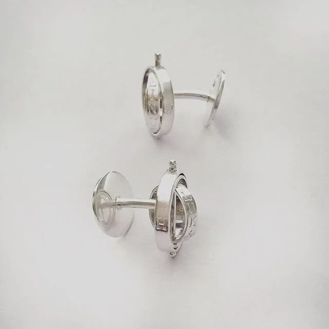 A pair of cuff links I think I&rsquo;ve never posted on Instagram before because they were so difficult to photograph. But in pandemic times who cares how good or bad a picture is, right?! :) They consists of 3 rotating rings with the engraving of th