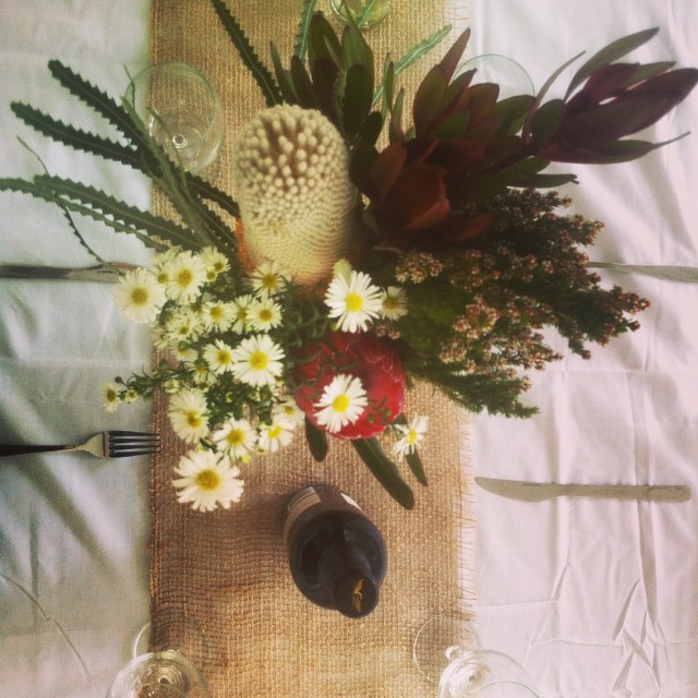 #australiannatives as table decorations at the lovely #sarahandlukewed 💐🙌#weddingflowers #protea #banksia