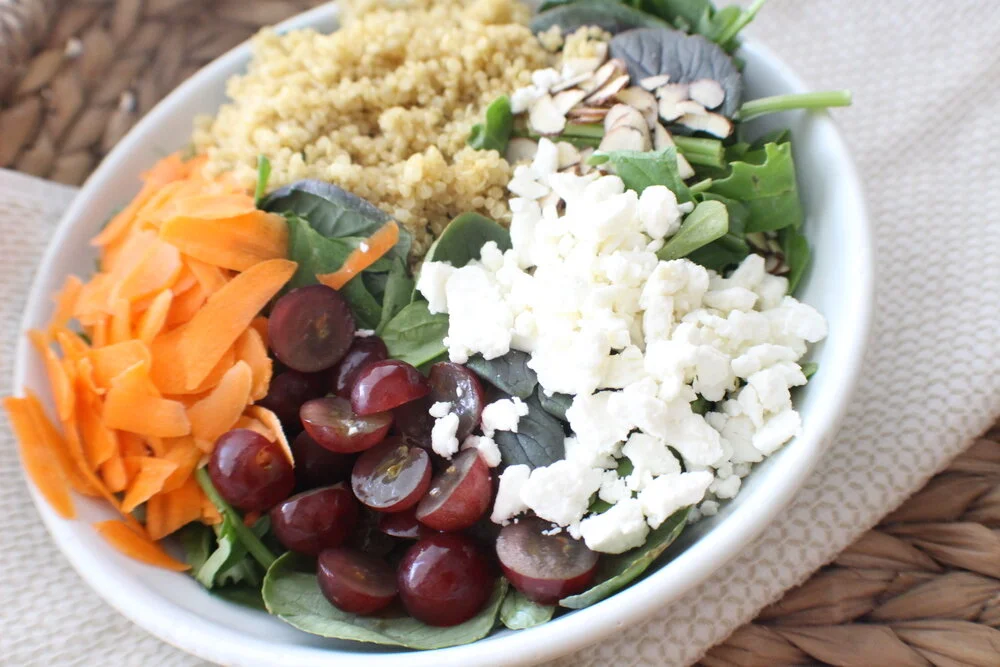Spinach, Kale Salad with Grapes and Champagne Vinaigrette