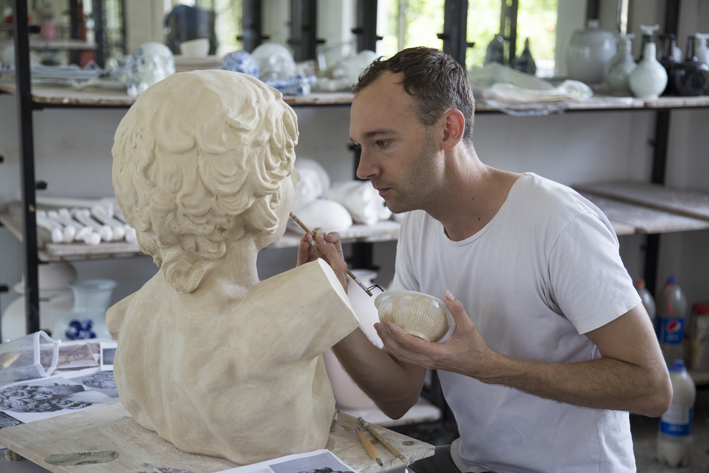 Andrew Nicholls in his studio at The Pottery Workshop, Jingdezhen, China, in May, 2016. Image: Nathan Beard