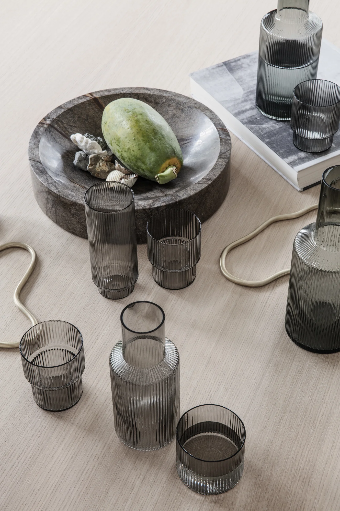 Ferm Living Ripple Glass Carafe Smoked Grey