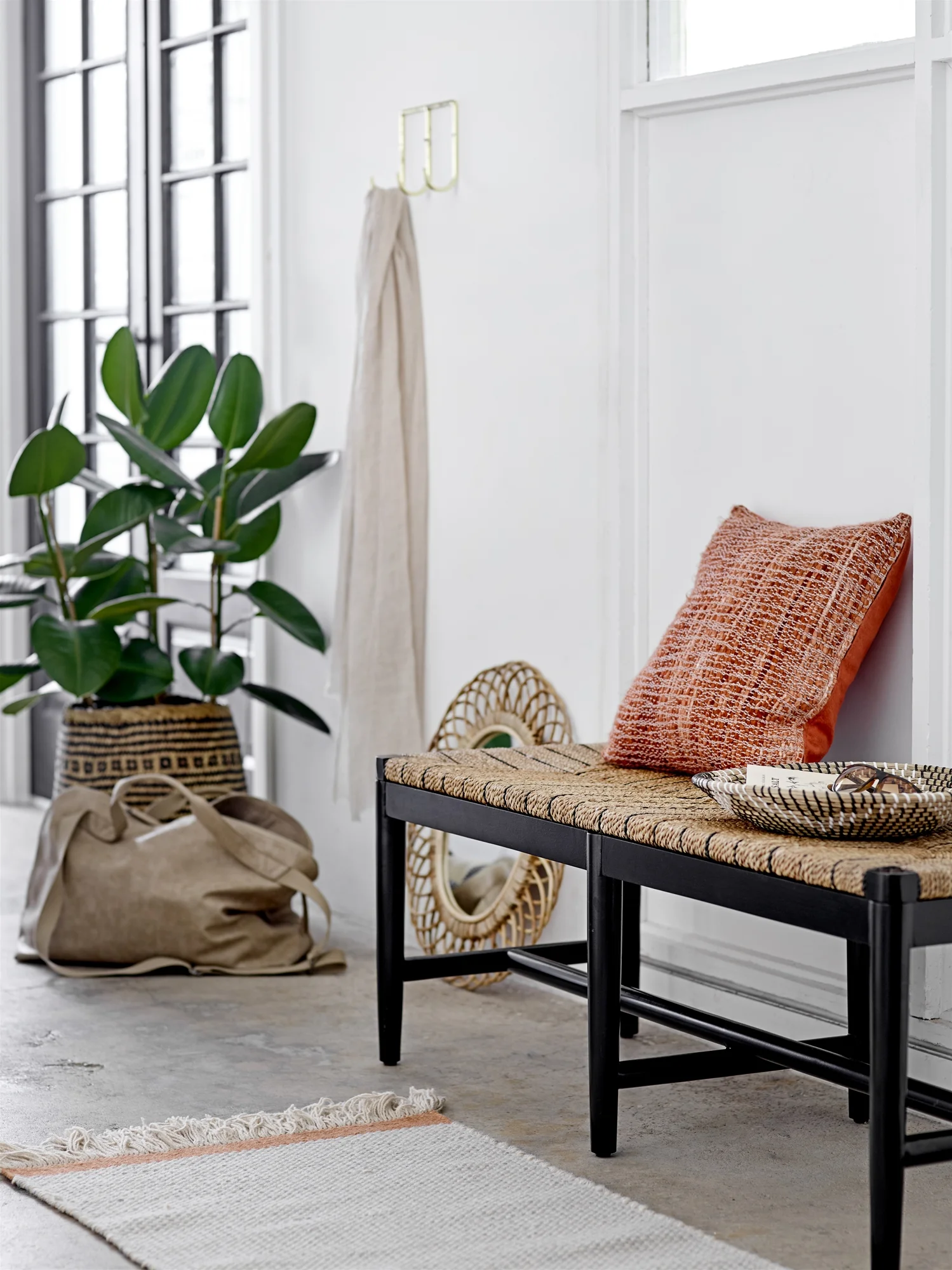 Grey + Rust Woven Tassel Rug