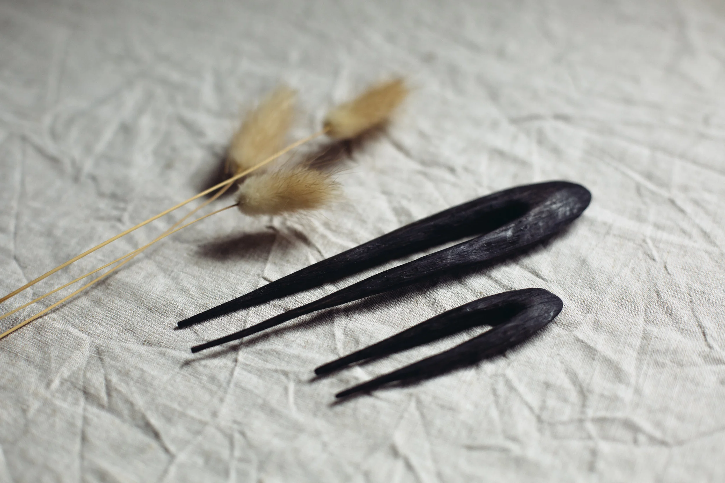 Hand-Carved Wooden Hair Fork - Ebornized Oak