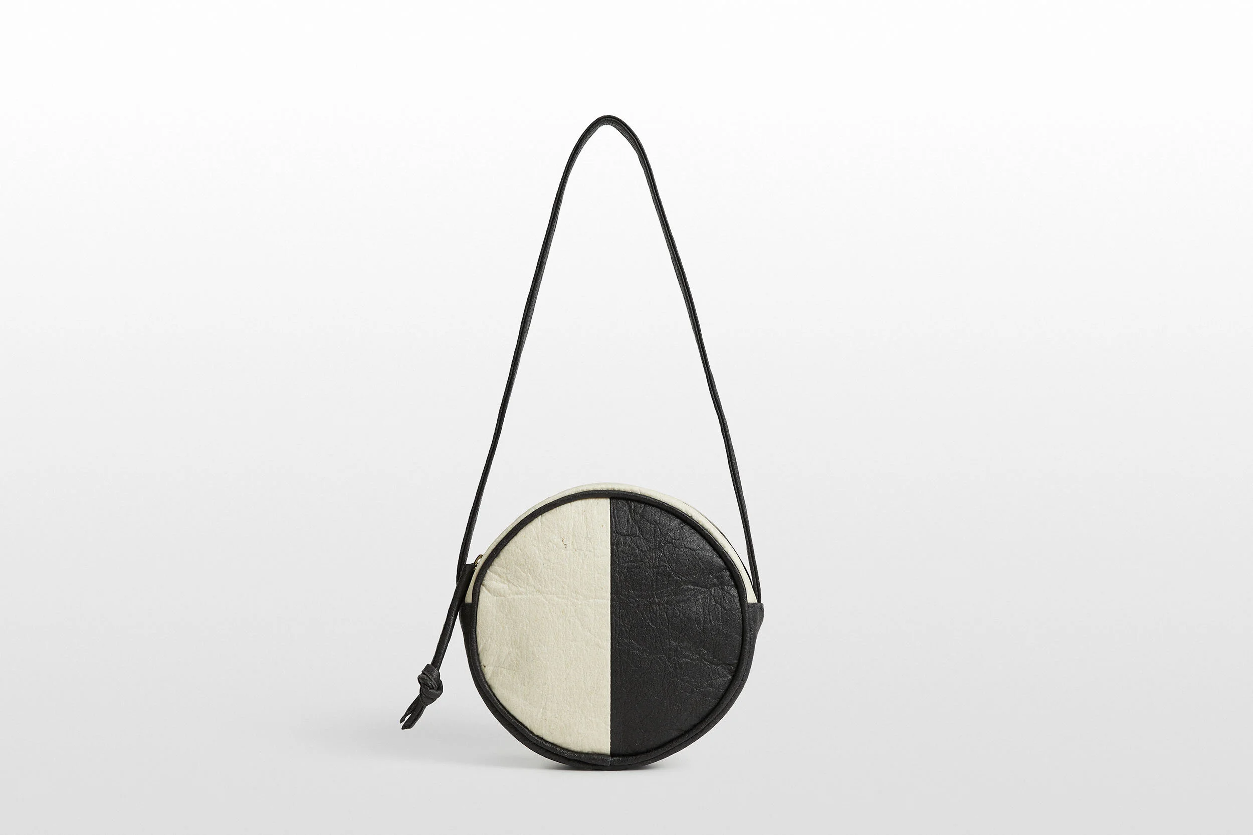 Canteen Recycled Leather Circle Bag - Black + White