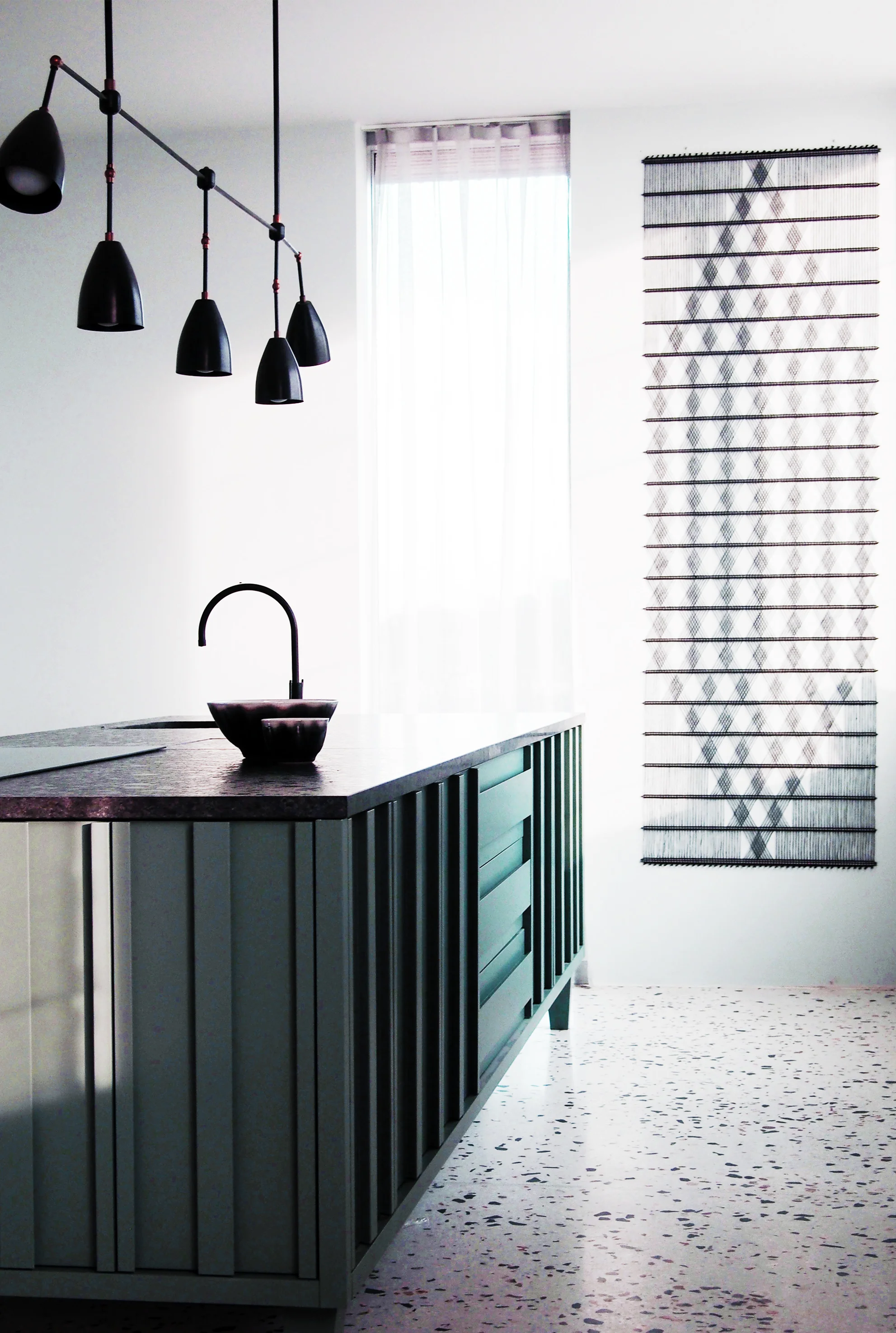Bespoke kitchen and terrazzo flooring, beach house, Aldeburgh, Suffolk