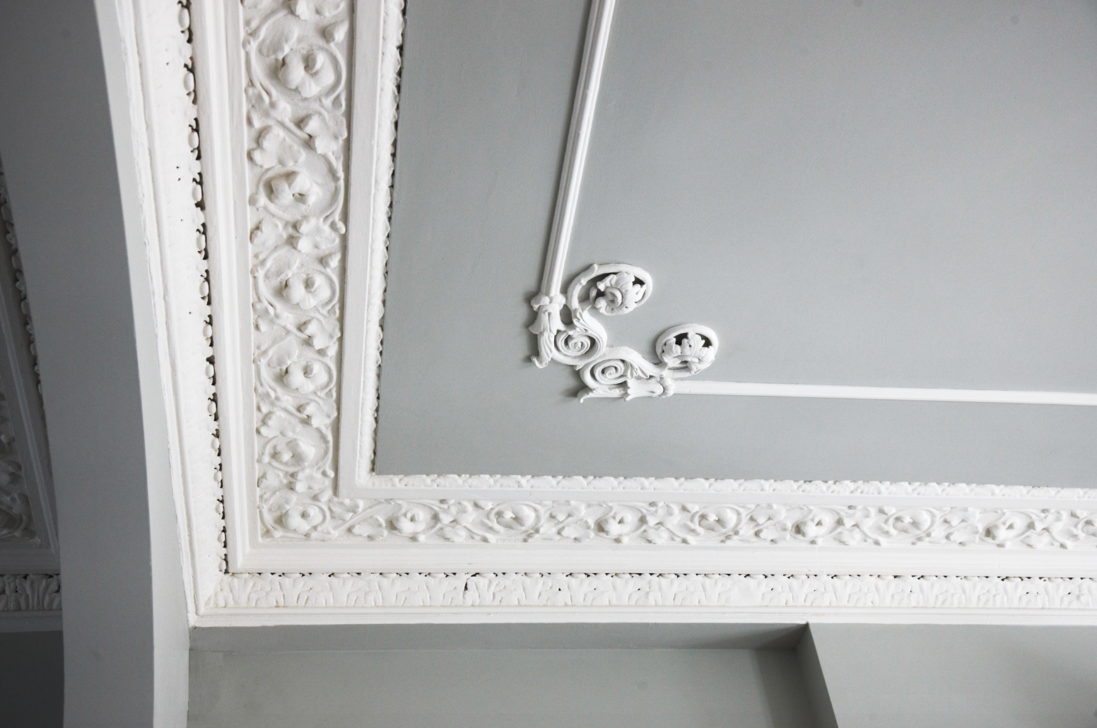 Detail of finishes on drawing room ceiling, to enhance the existing architectural details