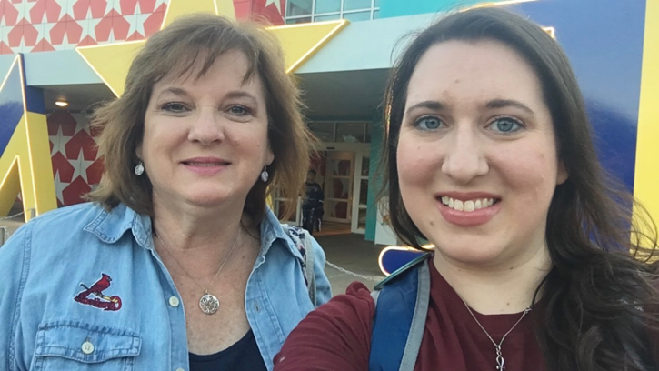 Waiting for the bus as our mother daughter/joint birthday trip began.