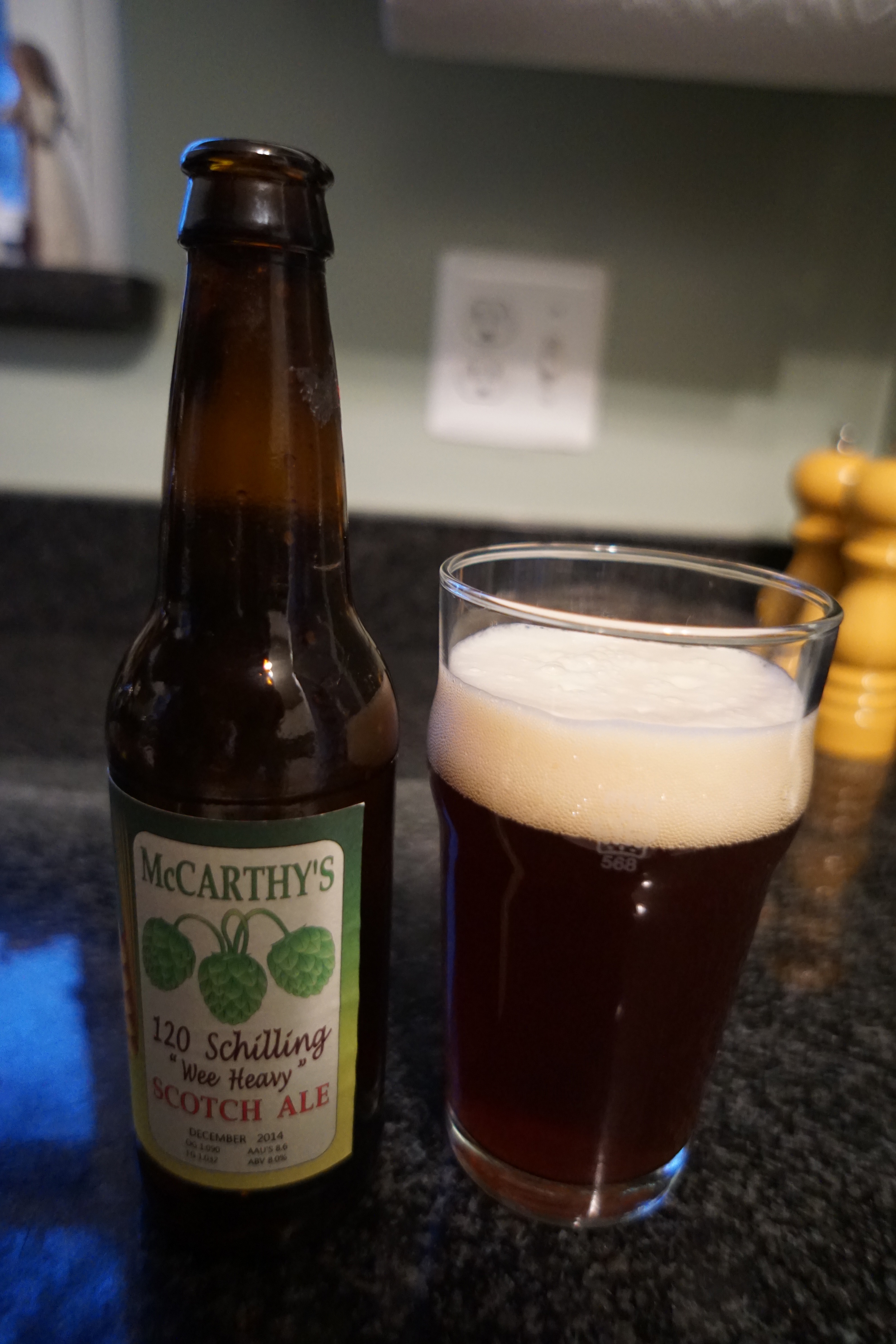 Introducing McCarthy's 120 Schilling "Wee Heavy" Scotch Ale. Look at that carbonation!