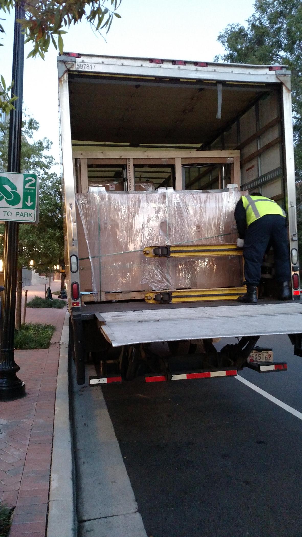 Moving truck, completely full of the components of our walk-in cooler