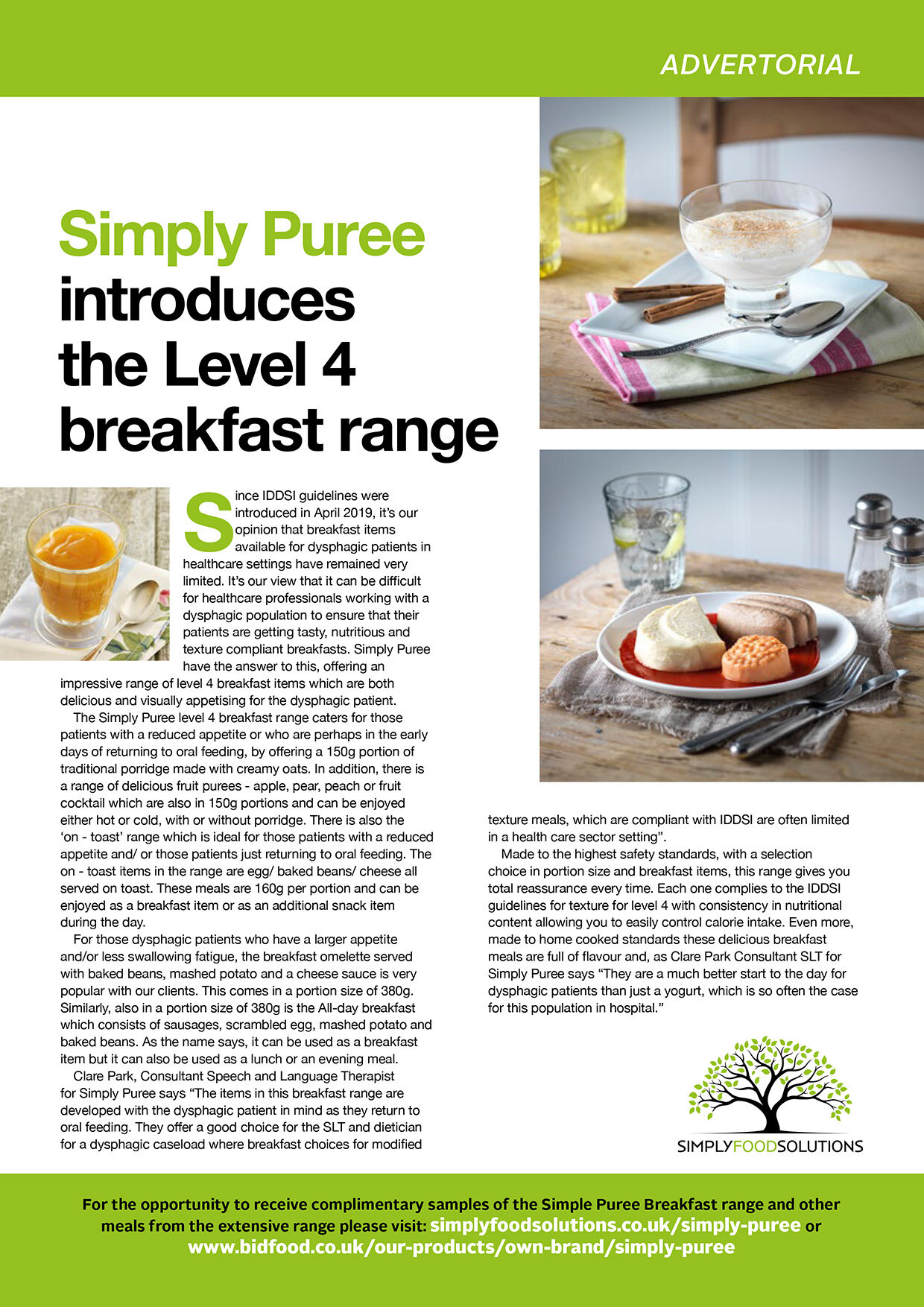 Advertorial for Simply Food Solutions, featured in Bulletin magazine