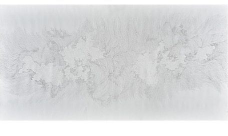 Grey are all the colors you can imagine - 2018 Pencil and Pointillistic Needle drawing on Paper 140 x 70 cm