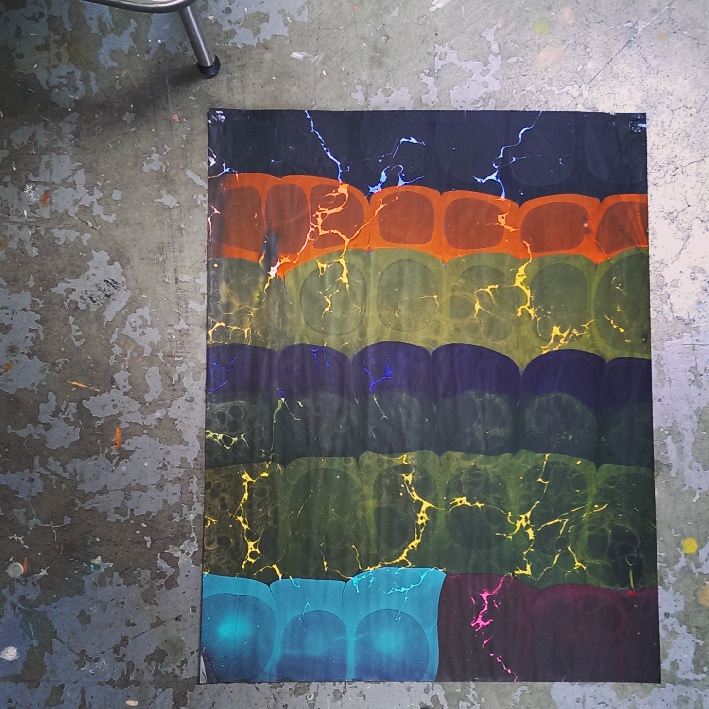 Color study ~ seeing how paints behave when overmarbled on black.